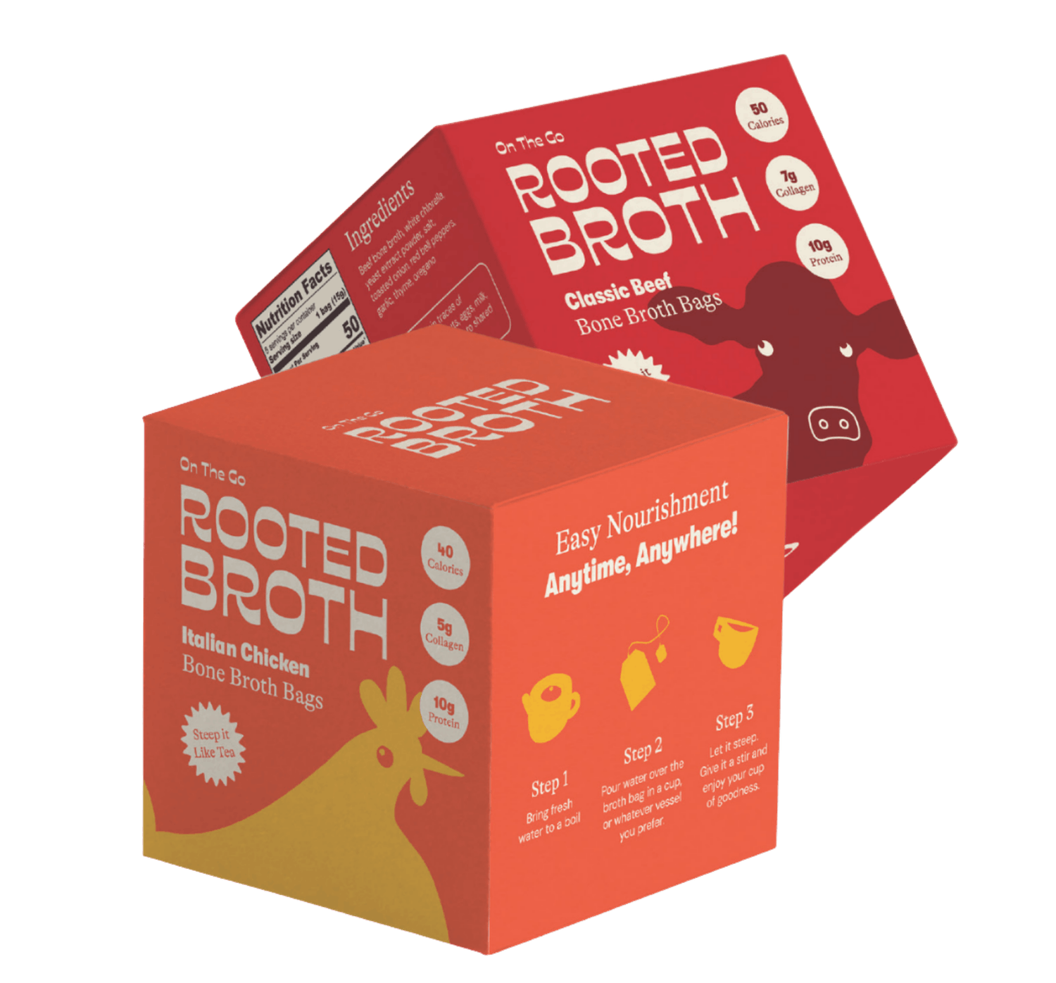 Rooted Broth Classic Beef and Italian Chicken boxes